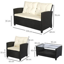 Set Salotto da Giardino Divano 2 Poltrone e Tavolino in Rattan Nero e Crema