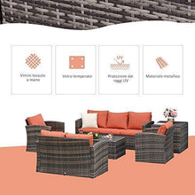 Outsunny Set Mobili da Giardino 6 Pezzi in Rattan con Tavolini, Divani e Poltrone Imbottiti per 7 Persone, Marrone - Arredi Casa