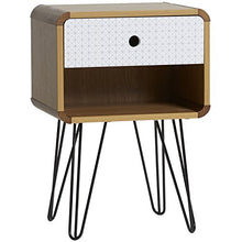 Comodino Buda con 1 cassetto, colore Quercia, gambe metalliche in nero