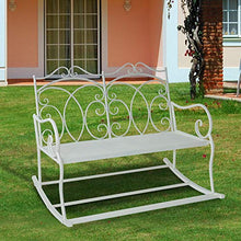miozzi Panchina a Dondolo da Giardino 2 Posti in Ferro Shabby Bianco 102x74.5x78 cm