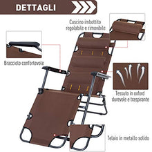 Outsunny Lettino Sdraio Pieghevole da Giardino, Mare, Spiaggia, Piscina, Chaise Longue Richiudibile con Braccioli, Marrone