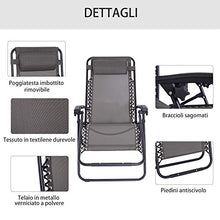 Outsunny Poltrona Sedia Sdraio Pieghevole Reclinabile Lettino Relax Zero Gravity Textilene 90x65x110cm Grigio