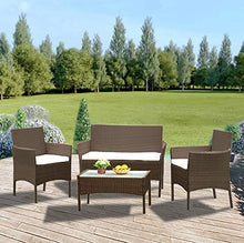 Fujiyan 4 pezzi di mobili da giardino con tavolo in vetro cubico,Brown