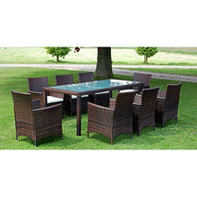 Tidyard Set da Pranzo da Giardino 9 pz con Cuscini Polyrattan Marrone, Set Mobili da Giardino in Rattan,Tavolo da Esterno 9 Posti, Tavolo con Sedie da Esterno 9 Posti 190 x 90 x 75 cm