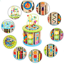 Greatangle Bambini Neonati Multi-Funzione a Sei Lati Grande Perlina Rotonda Scatola del Tesoro Puzzle con Perline Giocattoli per Bambini di 1-2-3 Anni Multicolore