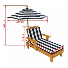 KidKraft 00105 Sedia a sdraio in legno con ombrellone per bambini, mobili per giardino e per esterno, Blu Navy