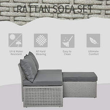 Outsunny Set Mobili da Giardino con Divano 2 Posti, Contenitore e Pouf in Rattan PE Salvaspazio con Cuscini, Grigio - Arredi Casa