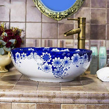 Jgophu - Lavabo in ceramica da appoggio, colore: blu e bianco