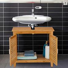 Relaxdays Mobile Sottolavabo LAMELL in bambù & MDF, Armadietto, Lavandino, Lamellato, 2 Ante, 60x67x30 cm ca, Naturale, bambú, Marrone, 1 pz