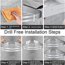 Yizhet 2 pezzi Mensola Doccia per Bagno, Senza Foratura Scaffale da Bagno Angolare Triangolare di Alluminio Rack a Muro con 4 ganci per Cucina Foratura Autoadesivo Montato A Muro (Argento)