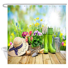 CiciDI Tenda da doccia in stile campagna, attrezzi da giardinaggio e fiori sulla terrazza in giardino tenda da bagno, doccia in tessuto, 170 x 180 cm