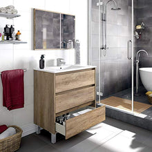 FMD Moebel GmbH Giunone S02 Set Mobile Bagno + Specchio, 80X45X86 H cm, Rovere Spazzolato, Melamina