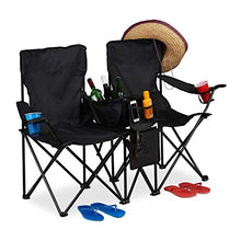 relaxdays Sedia da Campeggio Doppia, Pieghevole e Portatile, con Portabevande e Borsa Termica, Scomparti, Nero