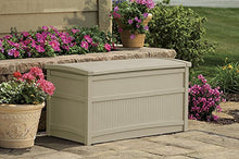 Deck box, resina, 41 W x 21D x 22H, 50-gallon, tortora