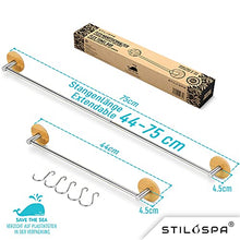 STILOSPA Portasciugamani in bambù, autoadesivo, senza perforazione, per bagno e cucina, lunghezza variabile fino a 75cm, in acciaio inox | portasciugamani da bagno, con 5 pratici ganci