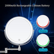 MRJ Specchio Trucco con Ingrandimento 5X/1X Specchio Bagno con Luci a 3 Colori Luminosità Regolabile Specchio Ingranditore da Parete Rotazione a 360° Batterie al Litio 2000mAh per Bagno Hotel Spa