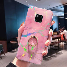 NSSTAR Compatibile con Huawei Mate 20 pro Custodia TPU Silicone Cover Marmo Modello Aurora TPU Soft Shell Silicone Case Con fibbia ad anello Ultra Sottile Bumper Case Morbida Antigraffio,Rosa
