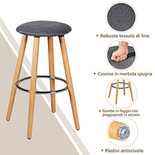 COSTWAY Set da 2 Sgabelli da Bar Alti Rotondi, Sedia per Cucina con Poggiapiedi, Gambe in Legno, Grigio