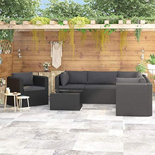 Tidyard Set Divani da Giardino 7 pz con Cuscini in Polyrattan Nero, Set divani da Giardino da Esterno, Divano angolare da Giardino