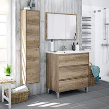FMD Moebel GmbH Giunone S02 Set Mobile Bagno + Specchio, 80X45X86 H cm, Rovere Spazzolato, Melamina