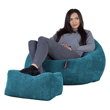Lounge Pug, Poltrona Sacco 'Classico' con poggiapiedi, Pompon - Egeo Blu