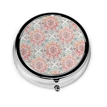 Contenitore rotondo per pillole con mandala, in corallo, crema e rosa, con 3 scomparti, in metallo, per medicina e vitamina