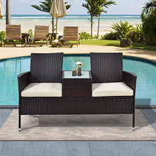 Pectt - Set di mobili da giardino in rattan, con cuscini e tavolo rimovibili, divano moderno in vimini con tavolino da salotto integrato per giardino