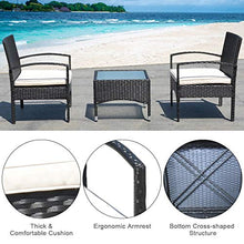 LUGEUK Tavolo Combinato per mobili da 3 Pezzi e 2 sedie terrazza Rattan Rattan con Cuscino