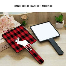 Specchio a mano, rosso bufalo plaid alce quadrato palmare specchio con maniglia per trucco casa salone di viaggio uso 9 cm L x 16 cm L