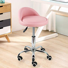 KKTONER Sgabello Rotondo in Pelle PU con Schienale Regolabile Regolabile in Altezza Sedia da Lavoro Girevole con Ruote Spa (Rosa)