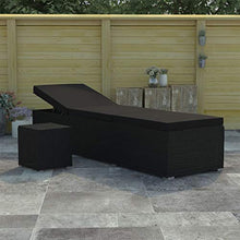 Festnight Lettino Prendisole con Cuscino e Tavolino in Polyrattan Nero