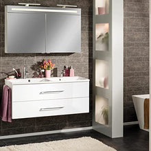 FACKELMANN B.Clever - Set di mobili da bagno, 2 pezzi, 120 cm, con lavabo in marmo e armadietto a specchio a LED