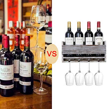 Halcent Portabottiglie Vino Porta Bottiglie da Vino Organizer Scaffale Portabottiglie da Parete con 4 Supporti per Bicchieri a Stelo Lungo