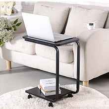 Tavolino A Forma di U. Comodino da Camera da Letto Nero con Ruote Tavolo da Ufficio con Balcone A 2 Livelli, 48 × 30 × 60 Cm