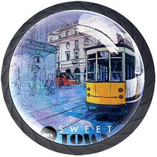 Acquerello vecchio tram Pomelli per Porta Set di 4 Pomelli per Mobili Manopole per Cassetti Cucina Armadio Vetro