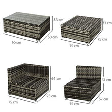 Set Salotto da Giardino Divano 3 Posti Pouf e Tavolino in Rattan Grigio