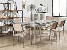 Beliani Set da Giardino Tavolo Simil Cemento 6 Sedie Tessuto Beige 180 x 90 cm GROSSETO
