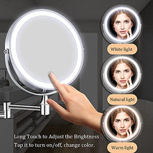 MRJ Specchio Trucco con Ingrandimento 5X/1X Specchio Bagno con Luci a 3 Colori Luminosità Regolabile Specchio Ingranditore da Parete Rotazione a 360° Batterie al Litio 2000mAh per Bagno Hotel Spa