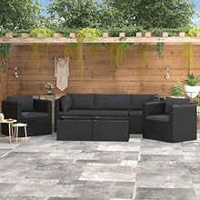 SKM Set Divani da Giardino 7 pz con Cuscini in Polyrattan Nero (79.8kg)