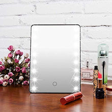 LFK - Specchio da trucco bianco con 16 LED illuminato da trucco, con lampada portatile touch screen, specchio cosmetico da tavolo