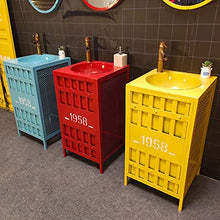 YRRA Autoportante Mobile Lavabo Bagno, Stile Industriale Mobile Bagno con Lavabo, con Lavello e Rubinetto Combinato 17,7 x 33,4 Pollici,Rosso