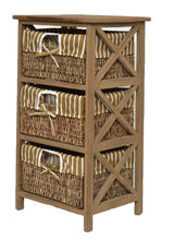 Ts-Ideen 4200 - Cassettiera in stile antico con 3 cestini in rattan, colore: Marrone