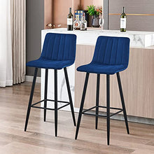 CLIPOP Set di 2 sgabelli da bar in velluto con poggiapiedi in metallo, per bar, bancone e casa (blu)