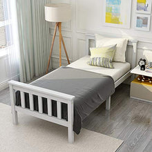 Letto singolo in legno di pino massiccio con rete a doghe di legno con testiera, 90 x 190 cm, colore: bianco