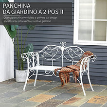 Outsunny Panca da Giardino Panchina 2 Posti Esterno Metallo 131 × 51 × 90cm Bianco