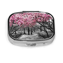Scatola quadrata per pillole e medicinali in Central Park Cherry Bloom Trees Forest Spring Spring Spring Fashion Organizer per pillole da viaggio per integratori di vitamine