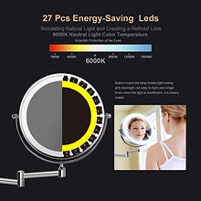 Specchio, Specchio per Trucco con luci, Specchio cosmetico a LED con ingrandimento 7X e Illuminazione a 3 Colori, specchi da Barba a 360 ° girevoli a Parete, Specchio da Bagno bifacciale USB Recha