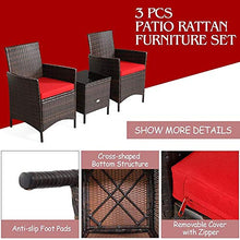 YRRA 3-Piece Patio Conversation Set Sedie di Vimini con Vetro Top Quadrato Tavolino da caffè e Cuscini da caffè all-Weather Set Rattan Esterno Set (Red)-Rosso