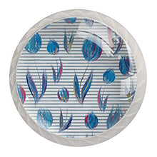 4 pcs White Cabinet Knobs for Kitchen Cabinets Bedroom Wardrobe Dresser Drawers Striped blue flower