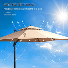 Outsunny Ombrellone da Giardino 294x294cm a Braccio con Manovella, Girevole a 360° e Inclinazione Regolabile, Khaki